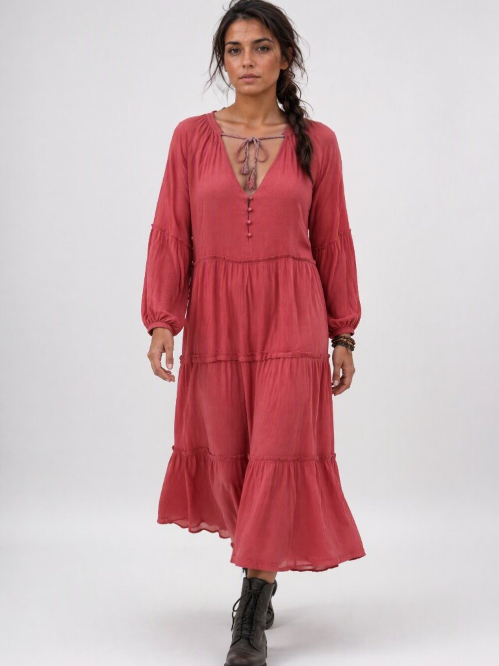 The Impeccable pig Orange Tiered Prairie Bohemian Maxi dress M